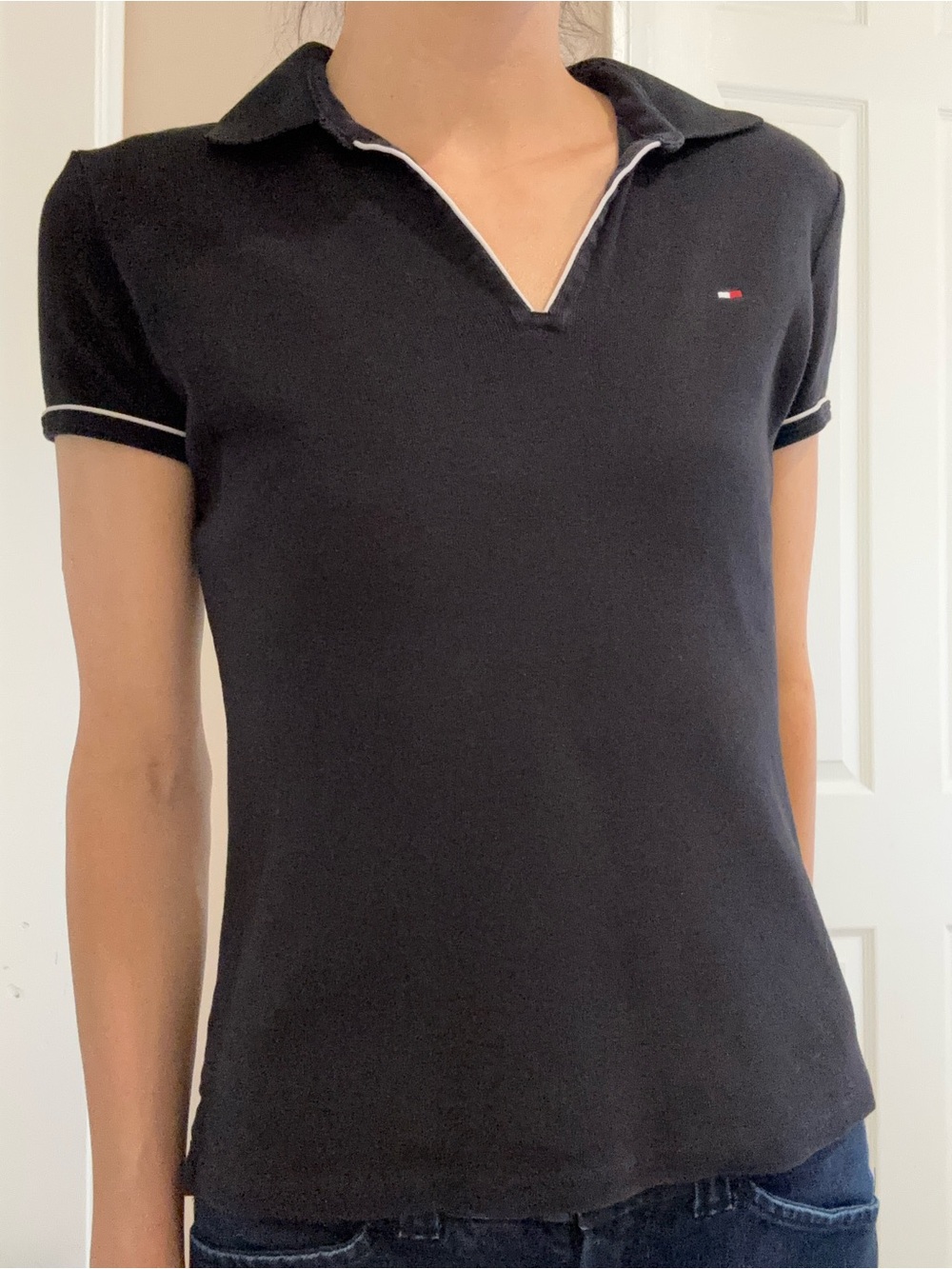 Tommy Hilfiger Black Short-Sleeve Polo Tee with Contrast Trim